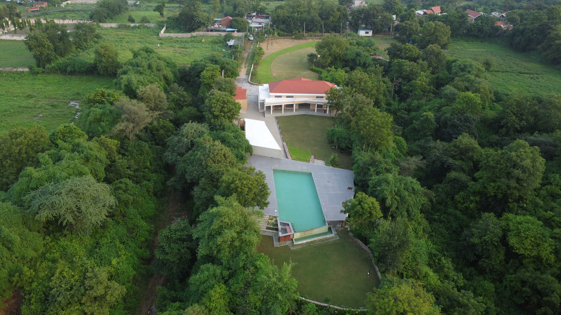Aerial drone view of the SilverOak Club Infinity venue grounds