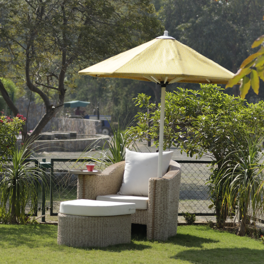Lounge seating in a SilverOak community garden
